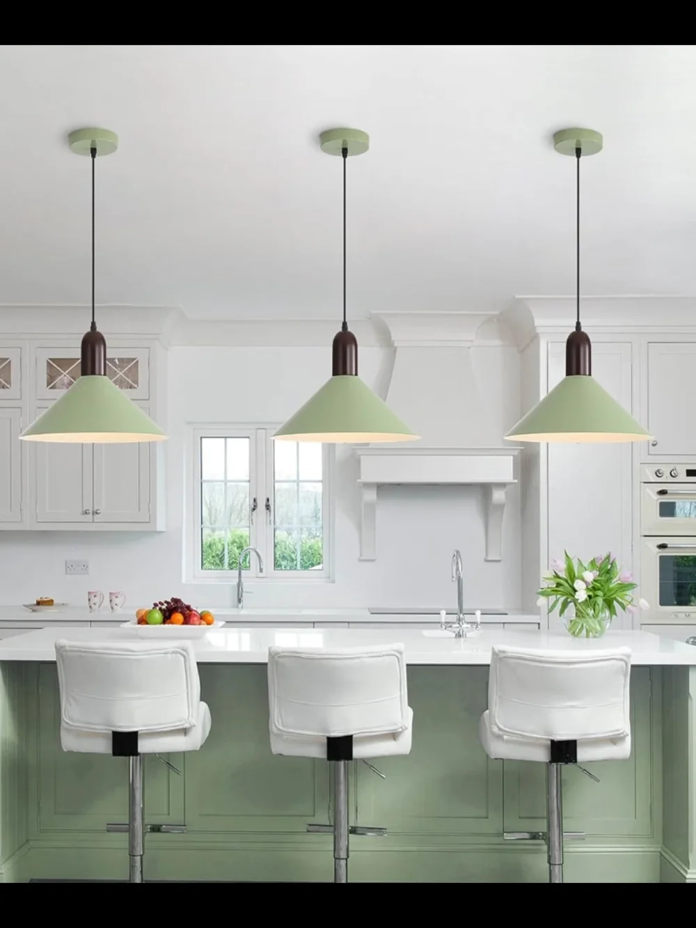 Three Modern Green Pendant Lights (New In Box)